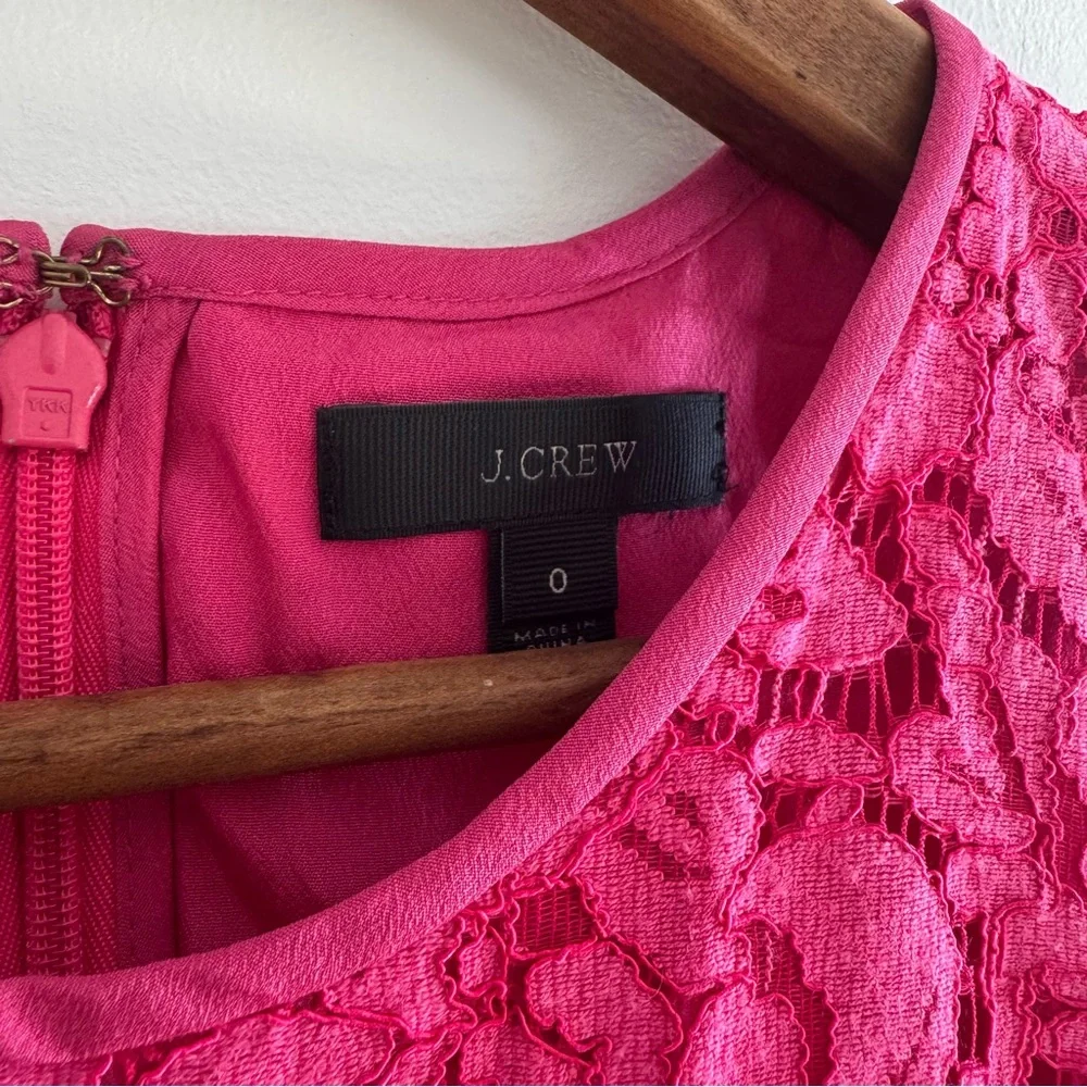 J. Crew Vibrant Pink Lace Peplum Blouse 0
